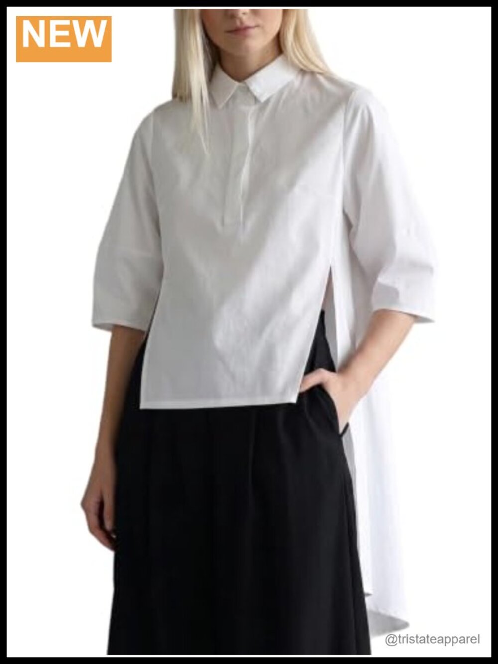 Womens 3/4 Sleeve V-Neck Button Down Tunic Blouse High Low Asymmetrical